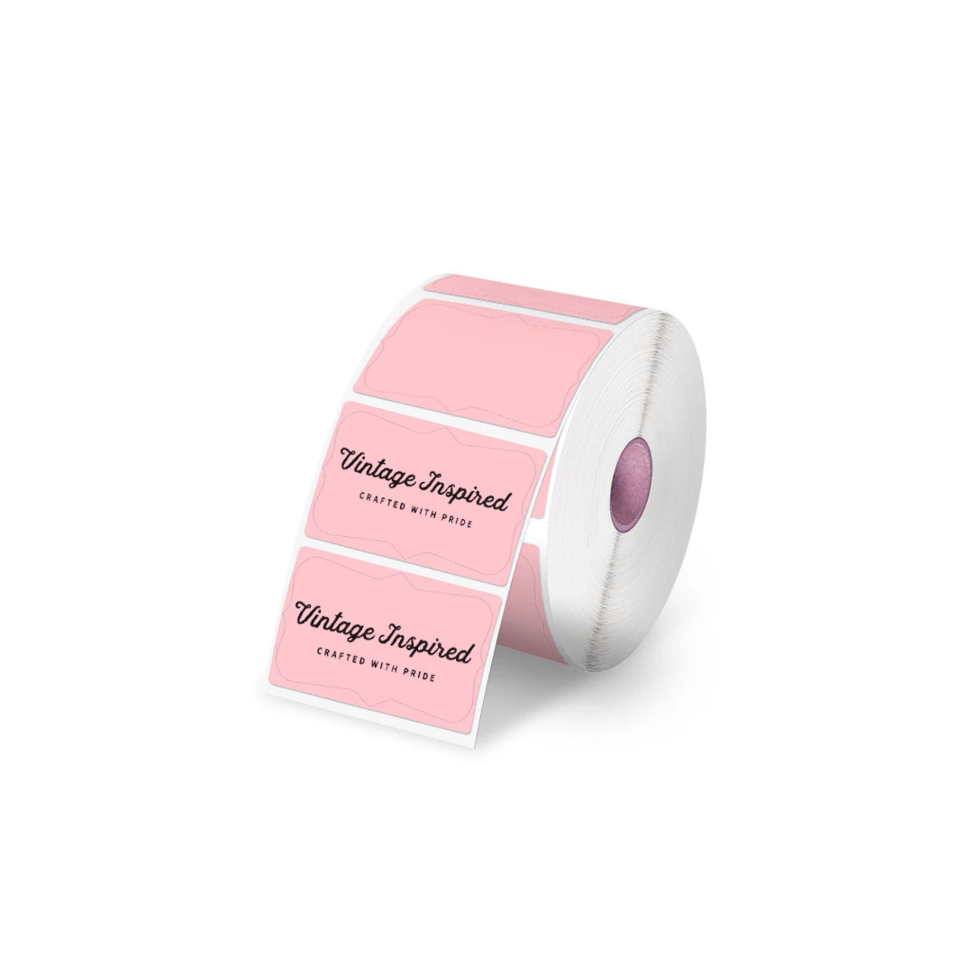 Pink Vintage Curly Labels - 500 per roll
